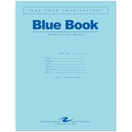 Roaring Spring 8 - sheet Blue Examination Book - Letter - 8 Sheets - 16 Pages - Stapled - Red Margin - 15 lb Basis Weight - Lett