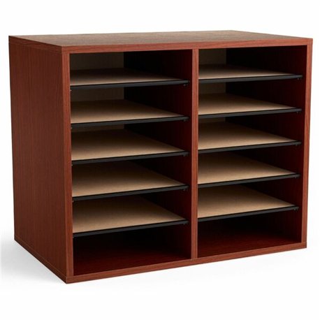 Safco Adjustable 12-Slot Wood Literature Organizer - 12 Compartment(s)Desktop - Adjustable - Laminate - Cherry - Hardboard, Fibe