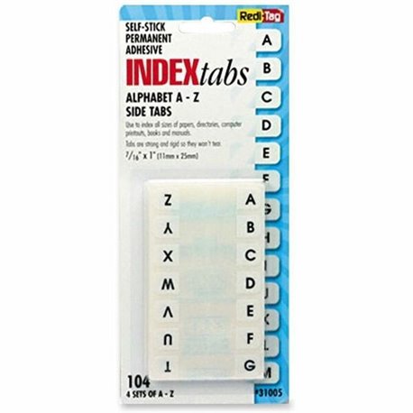 Redi-Tag Permanent Alphabetical Tab Indexes - 104 Printed Tab(s) - Character - A-Z - 1" Tab Height x 0.43" Tab Width - Self-adhe