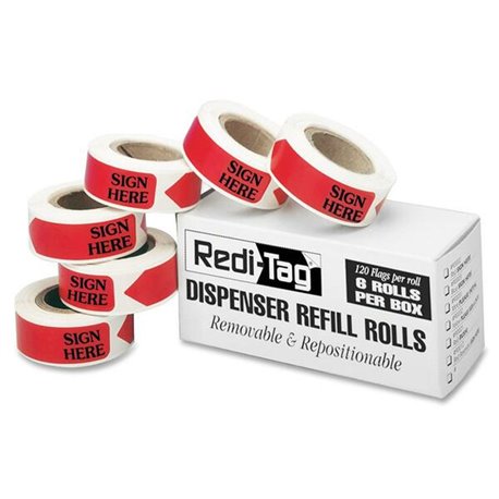 Redi-Tag Sign Here Arrow Flags Dispenser Refills - 720 x Red - 1 7/8" x 9/16" - Arrow - "SIGN HERE" - Red - Removable, Self-adhe