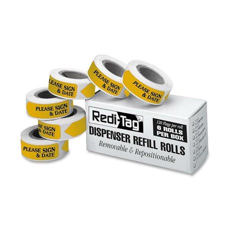 Redi-Tag Sign/Date Tags Refills - 720 x Yellow - 1 7/8" x 9/16" - Arrow - "Please Sign & Date" - Yellow - Removable, Self-adhesi