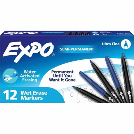 Expo Vis-A-Vis Wet-Erase Markers - Fine Marker Point - Blue - White Barrel - 12 / Dozen