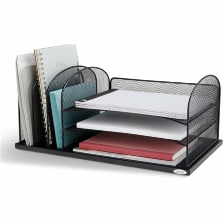 Safco Onyx 3 Tray/3 Upright Section Desk Organizer - 5 Compartment(s) - 8.3" Height x 19.5" Width x 11.5" DepthDesktop - Powder 