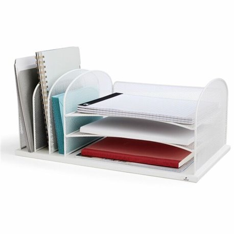 Safco Onyx 3 Tray/3 Upright Section Desk Organizer - 8.3" Height x 19.5" Width x 11.5" DepthDesktop - White - Steel - 1 Each