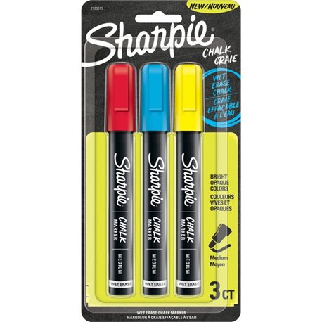 Sharpie Wet Erase Chalk Markers - Medium Marker Point - Red, Blue, Yellow - 3 / Pack