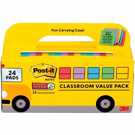 Post-it Super Sticky Notes Bus Cabinet Pack - 3" x 3" - Square - 70 Sheets per Pad - Iris, Electric Blue, Evergreen, Yellow, Can