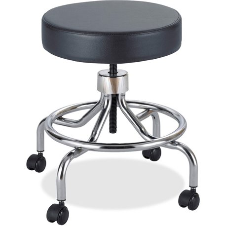 Safco Low Base Screw Lift Lab Stool - Black Vinyl Seat - Black - 1 Each