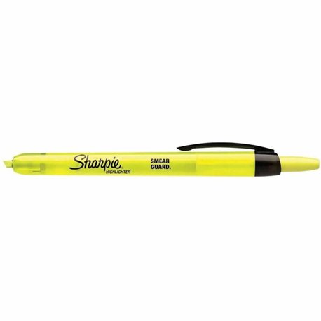 Sharpie Smear Guard Retractable Highlighters - Chisel Marker Point Style - Retractable - Fluorescent Yellow - Yellow Barrel - 12