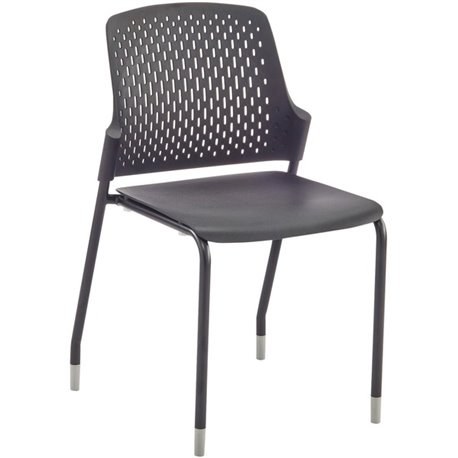 Safco Next Stack Chair - Black Polypropylene Seat - Black Polypropylene Back - Tubular Steel Frame - Four-legged Base - 4 / Cart