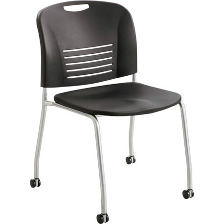 Safco Vy Straight Leg Stack Chairs with Casters - Plastic Seat - Plastic Back - Powder Coated Steel Frame - Four-legged Base - B