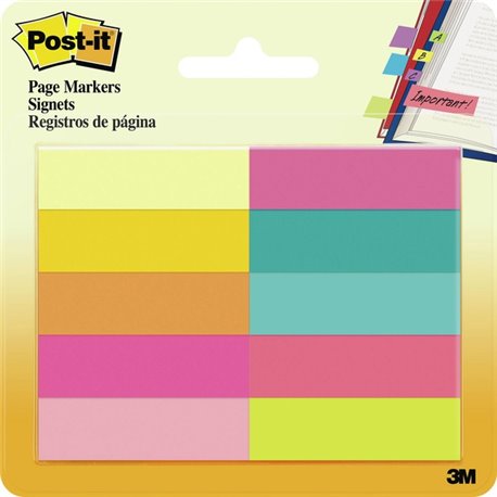 Post-it Page Markers - 1/2"W - Bright Colors - 500 x Assorted - 1/2" x 2" - Rectangle - Unruled - Assorted - Paper - Self-adhesi