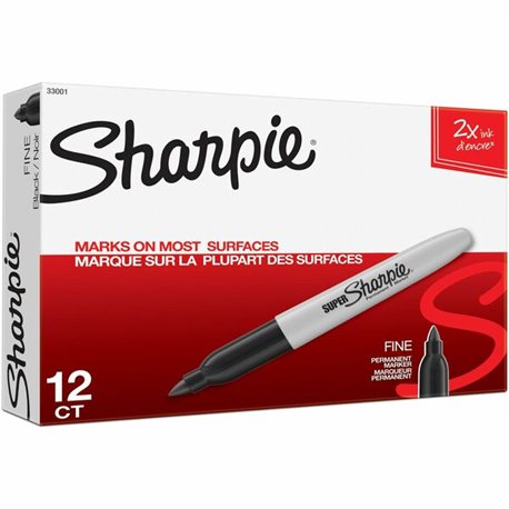 Sharpie Super Permanent Marker - Fine, Bold Marker Point - Black - 12 / Box