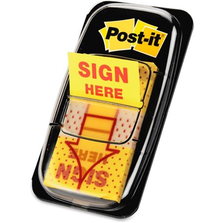 Post-it Message Flag Value Pack - 600 - 1" x 1 3/4" - Rectangle, Arrow - Unruled - "SIGN HERE" - Yellow - Removable - 12 / Box