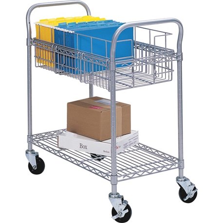 Safco Wire Mail Cart - 600 lb Capacity - 4 Casters - 4" Caster Size - Steel - x 39" Width x 18.8" Depth x 38.5" Height - Gray - 