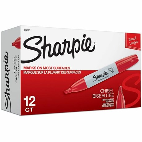 Sharpie Large Barrel Permanent Markers - Wide Marker Point - Chisel Marker Point Style - Red Alcohol Based Ink - 12 / Dozen