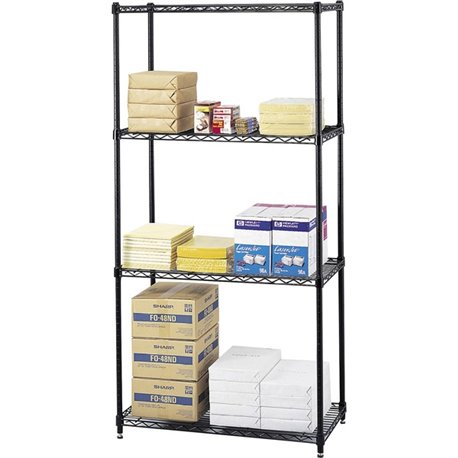 Safco Commercial Wire Shelving - 18" x 72" x 36" - 4 x Shelf(ves) - 2000 lb Load Capacity - Leveling Glide - Black - Powder Coat