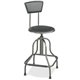 Safco Diesel High Base Stool With Back - Black Leather Seat - Leather Back - Pewter Steel Frame - Pewter - Leather - 1 Each