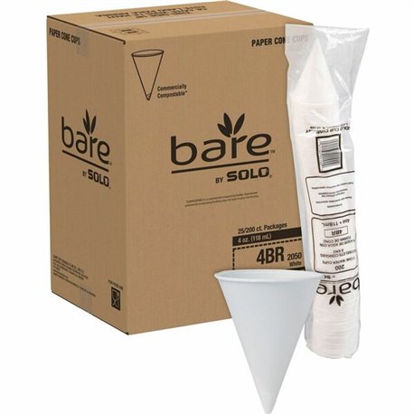 Solo Eco-Forward 4 oz Treated Paper Cone Water Cups - 200 / Pack - Cone - 25 / Carton - White - Paper - Cold Drink