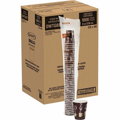 Solo ThermoGuard 8 oz Double Walled Paper Hot Cups - 40.0 / Bag - 25 / Carton - Multi - Paper, Polyethylene - Hot Drink, Beverag