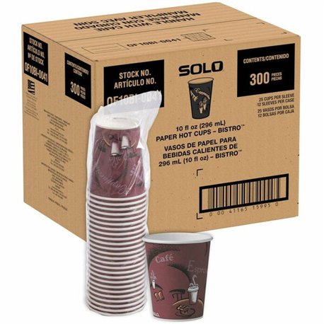 Solo 10 oz Bistro Design Hot Cups - Round - 300 / Carton - Maroon - Poly Paper - Hot Drink, Coffee, Tea, Cocoa