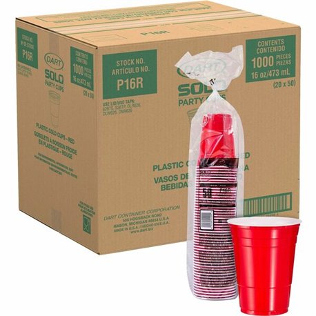 Solo 16 oz Plastic Cold Party Cups - 50 / Pack - 20 / Carton - Red - Polystyrene, Plastic - Party, Cold Drink