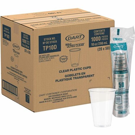 Solo Ultra Clear 10 oz Cold Cups - 50.0 / Pack - 20 / Carton - Clear - Plastic, Polyethylene Terephthalate (PET) - Water, Soda, 