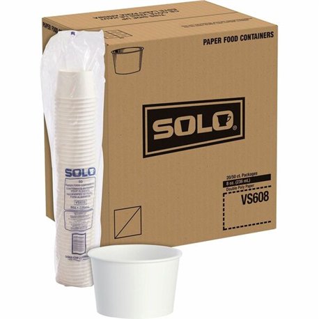Solo 8 oz Disposable Food Containers - 50.0 / Bag - Disposable - White - Polyethylene Body - 20 / Carton