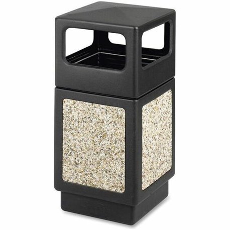 Safco Indoor/outdoor Square Receptacles - 38 gal Capacity - 39.3" Height x 18.3" Width x 18.3" Depth - Polyethylene - Black - 1 