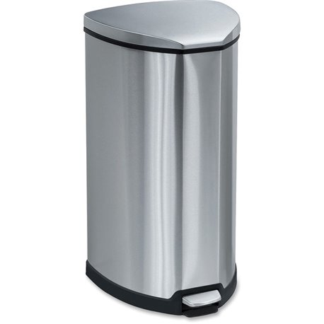 Safco Hands-free Step-on Stainless Receptacle - 10 gal Capacity - 27" Height x 14" Width x 14" Depth - Stainless Steel - Stainle