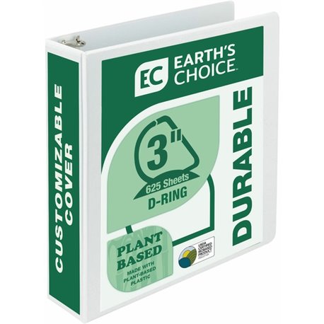 Samsill Earth's Choice Plant-Based 3 Inch 3 Ring View Binder - White - 3" Binder Capacity - Letter - 8 1/2" x 11" Sheet Size - 6