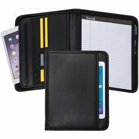 Samsill Letter Pad Folio - 8 1/2" x 11" - 6 Exterior, Internal Pocket(s) - Vinyl, Polyvinyl Chloride (PVC) - Black - 1 Each