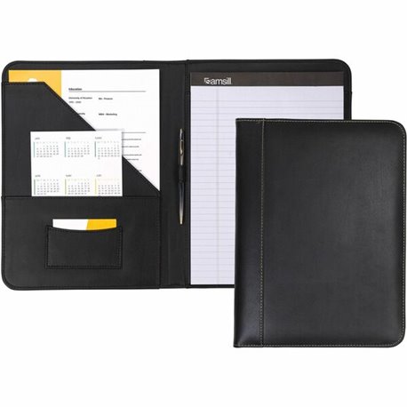 Samsill Letter Pad Folio - 8 1/2" x 11" - Leather - Black - 1 Each