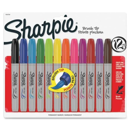 Sharpie Brush Tip Permanent Markers - Fine Marker Point - Brush Marker Point Style - Berry, Black, Blue, Brown, Green, Lime, Mag