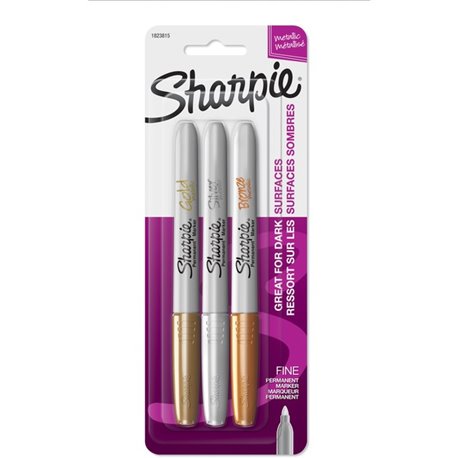 Sharpie Metallic Fine Point Permanent Marker - Fine Marker Point - Gold, Silver, Bronze Alcohol Based Ink - 3 / Set