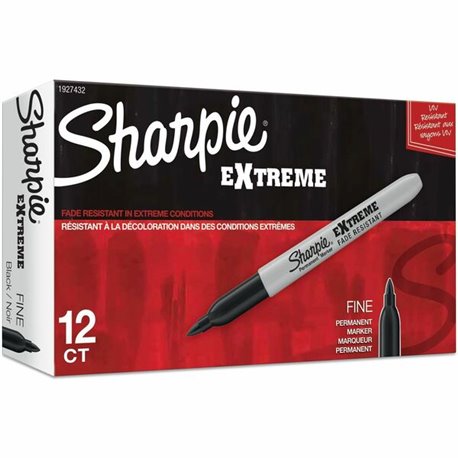 Sharpie Extreme Permanent Markers - Fine Marker Point - 1.1 mm Marker Point Size - Black - 12 / Box