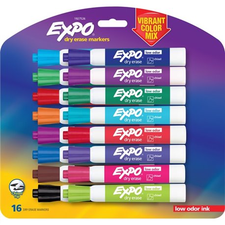 Expo Low-Odor Dry Erase Chisel Tip Markers - Chisel Marker Point Style - Assorted - 16 / Set