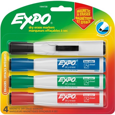 Expo Eraser Cap Magnetic Dry Erase Marker Set - Medium, Fine, Broad Marker Point - Chisel Marker Point Style - Assorted - 4 / Pa