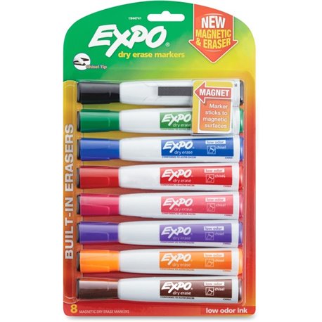 Expo Eraser Cap Magnetic Dry Erase Marker Set - Medium, Fine, Broad Marker Point - Chisel Marker Point Style - Assorted - 8 / Pa