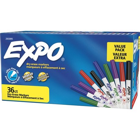 Expo Low-Odor Dry-erase Markers - Ultra Fine Marker Point - Chisel Marker Point Style - Green, Blue, Black, Red, Purple Alcohol 