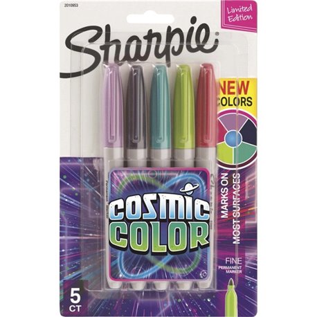 Sharpie Cosmic Color Fine Permanent Markers - Fine Marker Point - Boysenberry, Navy, Aqua, Venus Green, Jupiter Red - 5 / Pack