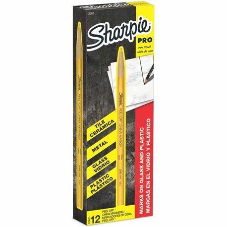 Sharpie Peel-Off China Marker - Yellow Lead - Yellow Barrel - 12 / Dozen