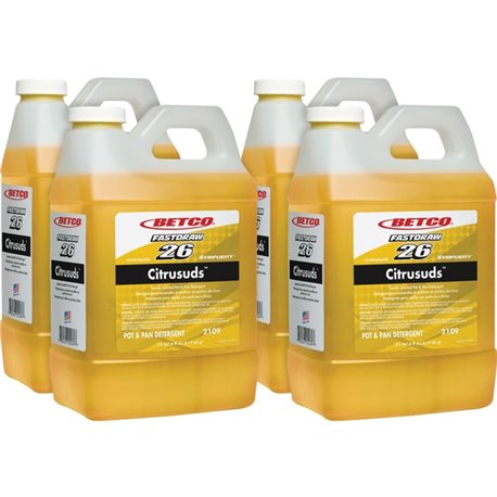 Betco Symplicity Citrusuds Pot/Pan Detergent - FASTDRAW 26 - Concentrate - 67.6 fl oz (2.1 quart) - Lemon Scent - 4 / Carton - H