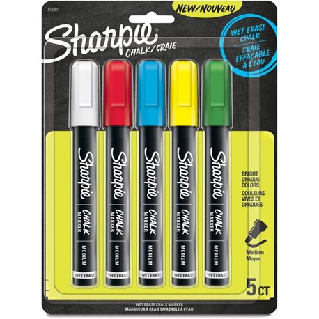 Sharpie Wet Erase Chalk Markers - Medium Marker Point - Blue, Yellow, White, Red, Green - 1 Pack