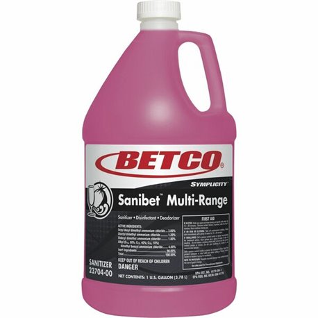 Betco Sanibet Sanitizer Disinfect Deodorizer - Concentrate - 128 fl oz (4 quart) - 1 Each - Rinse-free, Sanitizer Resistant, Deo