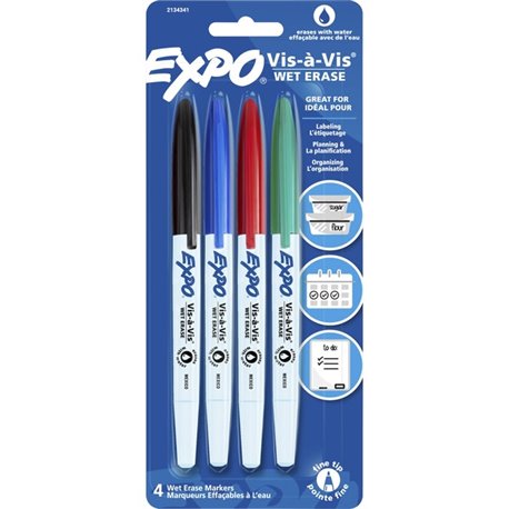 Expo Vis-&224-Vis Wet-Erase Markers - Fine Marker Point - Multi - 4 / Pack