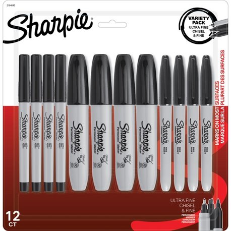 Sanford Permanent Markers - Fine, Ultra Fine Marker Point - Chisel Marker Point Style - Black - 12 / Pack