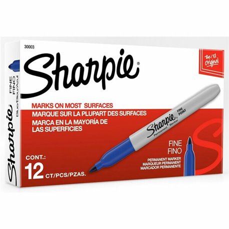 Sharpie Fine Point Permanent Marker - Fine Marker Point - 1 mm Marker Point Size - Blue - 12 / Box