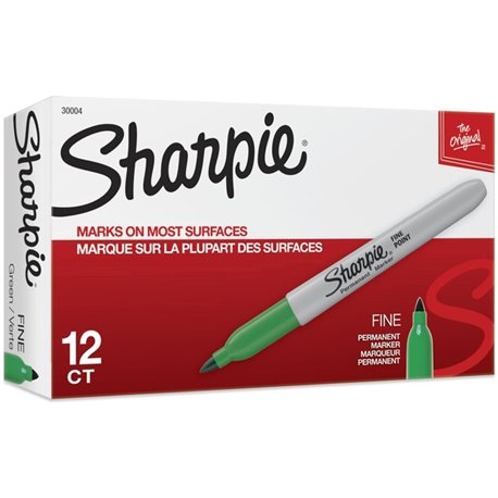 Sharpie Fine Point Permanent Marker - Fine Marker Point - 1 mm Marker Point Size - Green - 12 / Box