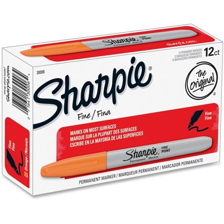 Sharpie Fine Point Permanent Marker - Fine Marker Point - 1 mm Marker Point Size - Orange - 12 / Box