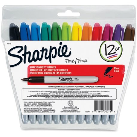 Sharpie Fine Point Permanent Marker - Fine Marker Point - Assorted Alcohol Based Ink - 12 / Set